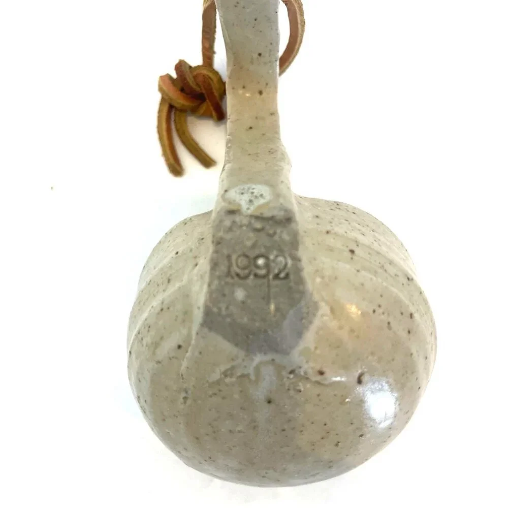 Dragon-Shaped Stoneware Ladle With Leather Loop Artist Stamped Made in 1992